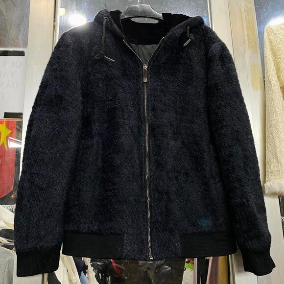 Jackets & Blazers - Women's Black Fuzzy Boucle Full-Zip Hooded Jacket